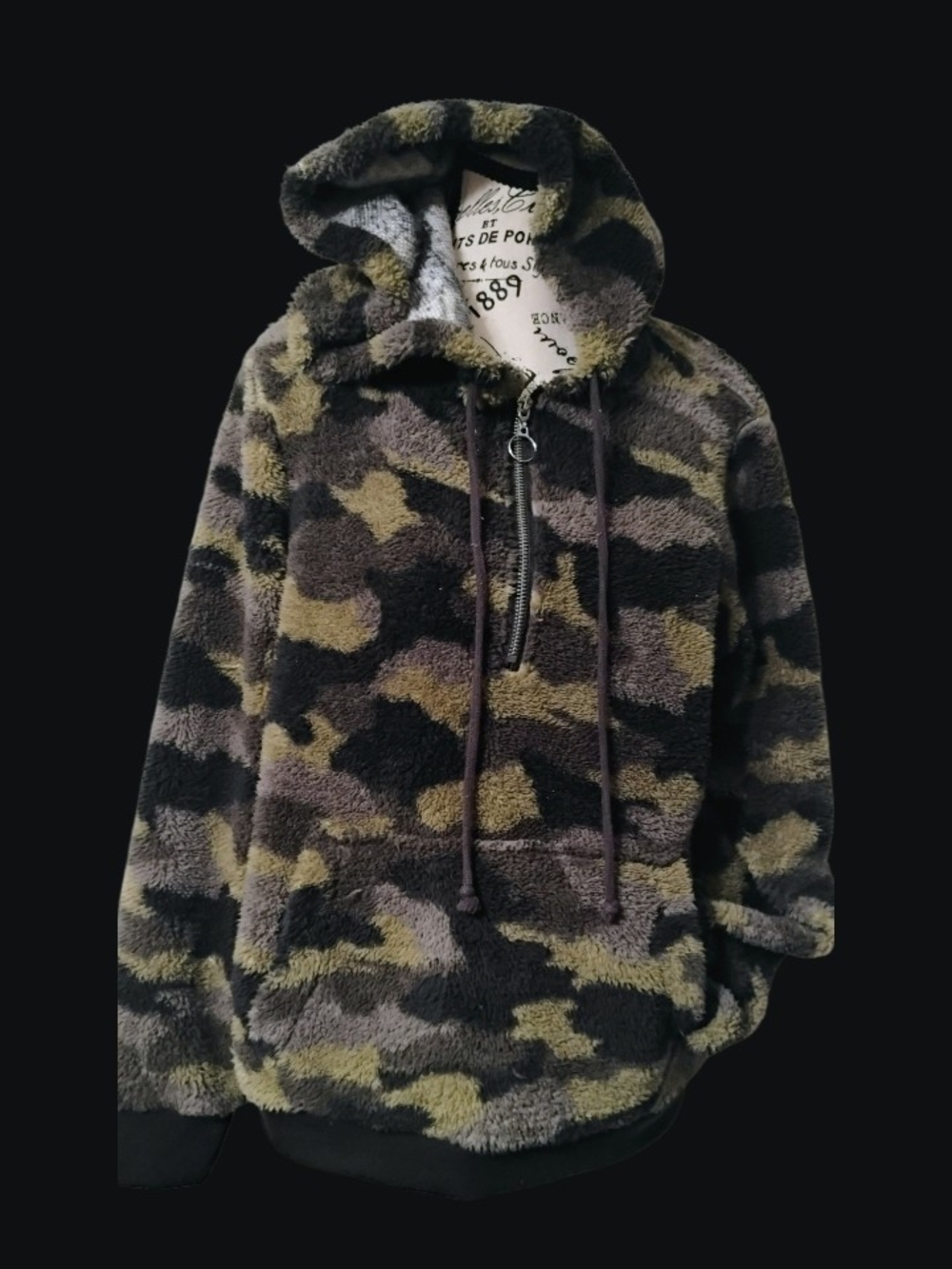 Sherpa Camo Half-Zip Hoodie - Olive, Black, Gray